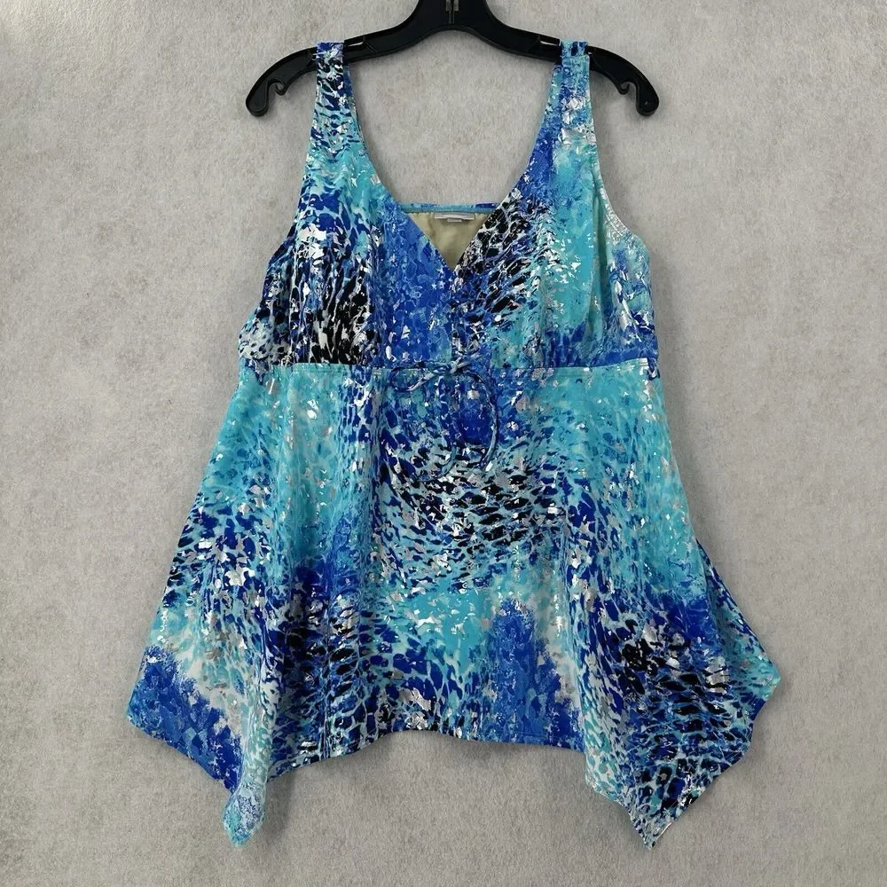 Avenue Swimsuit SZ 22 Tankini Two Piece Wide Strap Bra Layered Asymmetrical NICE